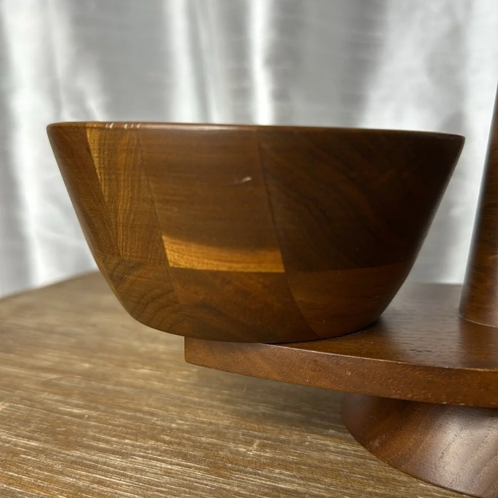 Kustom Kraft Lazy Susan Solid Black Walnut Serving Bowls